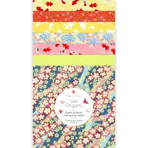 7 Papiers Origami - 15 x 15 cm - Jaune, Rouge Orangé, Rose, Vert Acidulé, Bleu et Mauve - Granité - K9