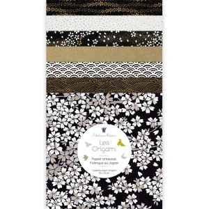 7 Papiers Origami - 15 x 15 cm - Noir, Blanc et Or - Jazzy - S1