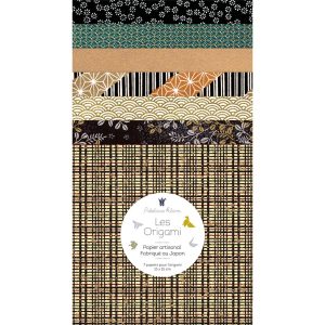 7 Papiers Origami - 15 x 15 cm - Noir, Bleu Canard, Or et Argent - Haori - S2