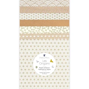 7 Papiers Origami - 15 x 15 cm - Or, Blanc et Crème - Éclat - H1
