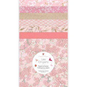 7 Papiers Origami - 15 x 15 cm - Rose Clair et Moyen, Or et Argent - Sakura - C6