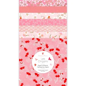 7 Papiers Origami - 15 x 15 cm - Rose Clair, Rose Moyen et Corail - Bubble Gum - C8