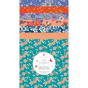 7 Papiers Origami - 15 x 15 cm - Rouge Orange, Corail, Bleu Moyen et Turquoise - Colette - T10