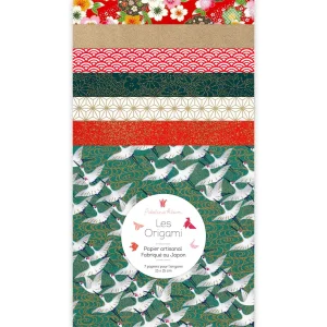 7 Papiers Origami - 15 x 15 cm - Rouge, Vert, Or et Bleu Canard - Navidad - E7