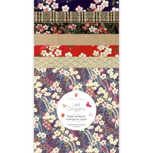 7 Papiers Origami - 15 x 15 cm - Violet Foncé, Noir, Rouge Carmin et Or - Obāchan - J7
