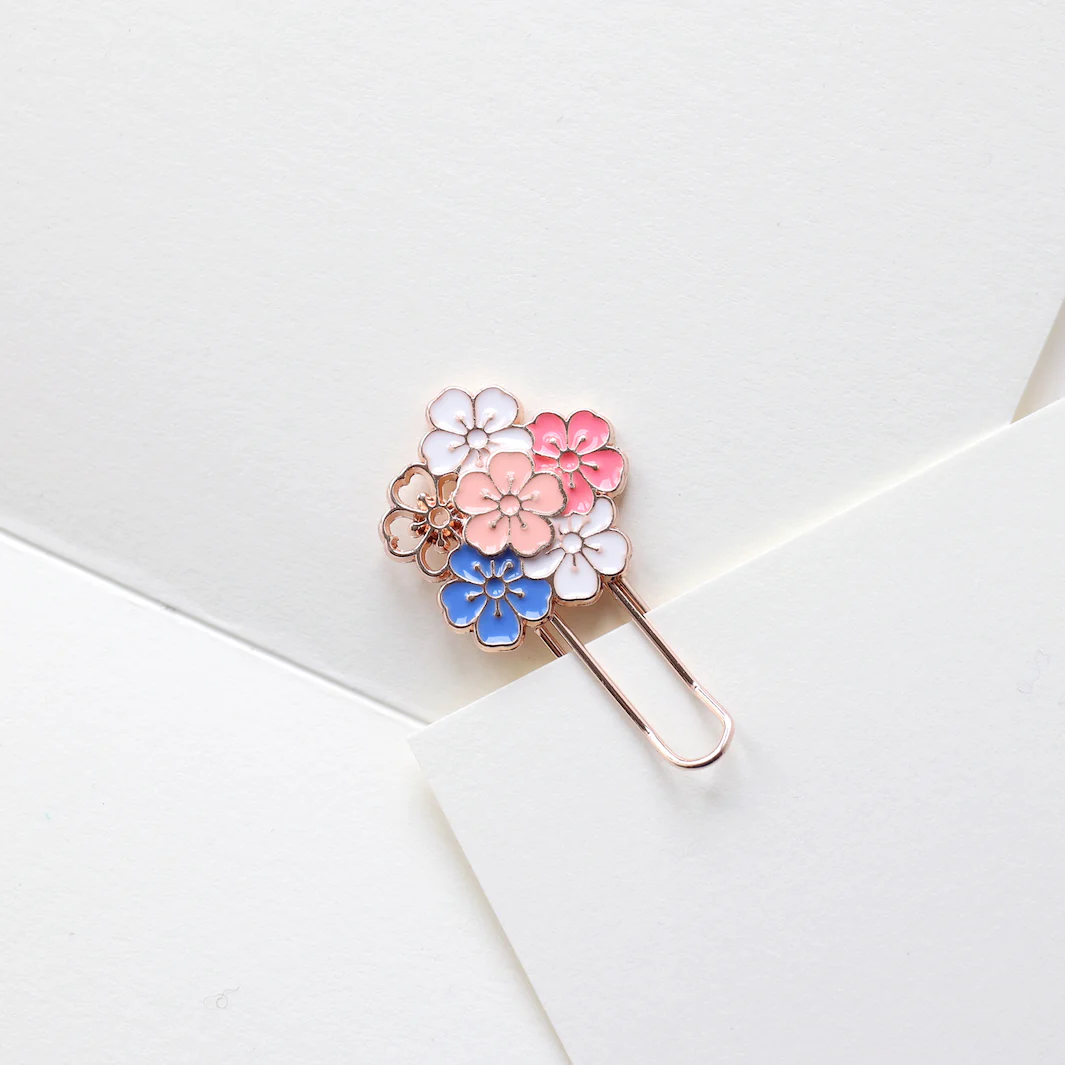 Marque-Pages Trombone - Grappe de Fleurs de Cerisier - Rose, Blanc et Bleu – Image 3