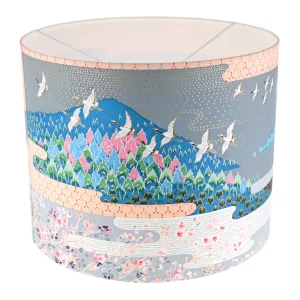 Abat-Jour Japonais - Paysage Japonais, Ciel et Montagne - Bleu, Vert, Gris, Noir, Orange et Rose