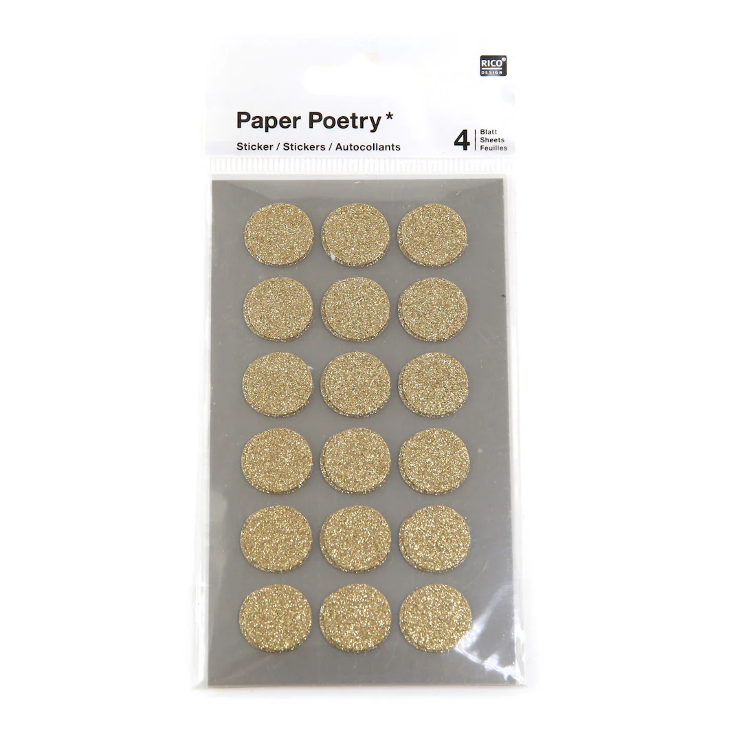 4 Planches de 72 stickers - Rond Pailleté - Or