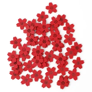 Lot de 48 petites fleurs de cerisier en bois - Rouge