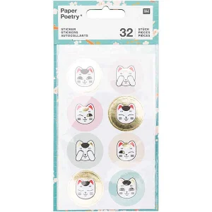 4 Planches de 32 stickers chat - Maneki Neko