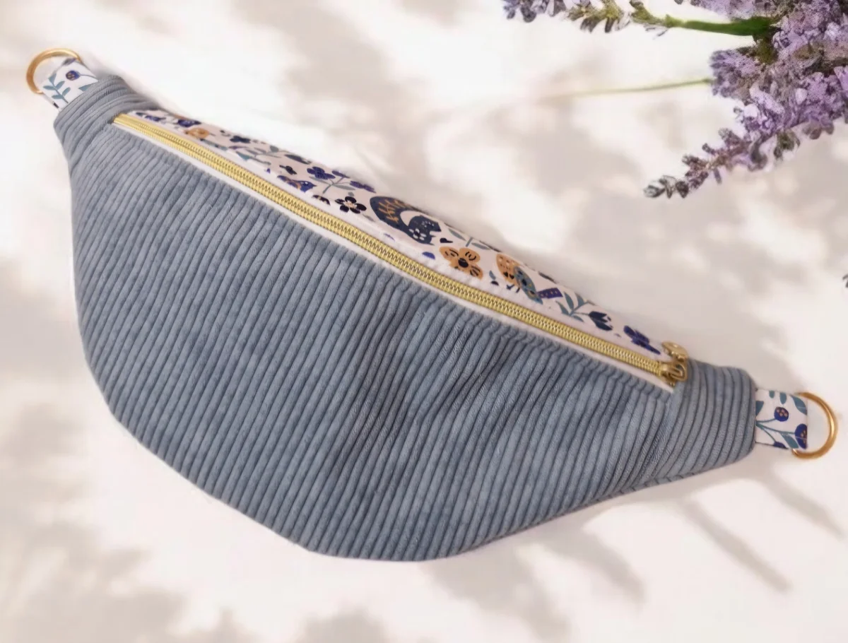 Sac banane femme en velours côtelé bleu clair ou foncé "DREAM" – Image 3