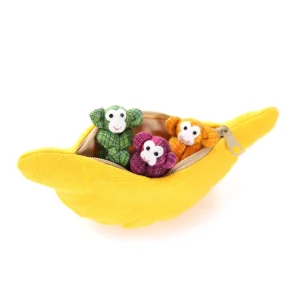 Banane Jaune & Trio de Singes Colorés en Tissus