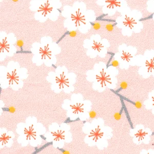 Tissu japonais - YOKO fleur cerisier blanc fond rose - T1014