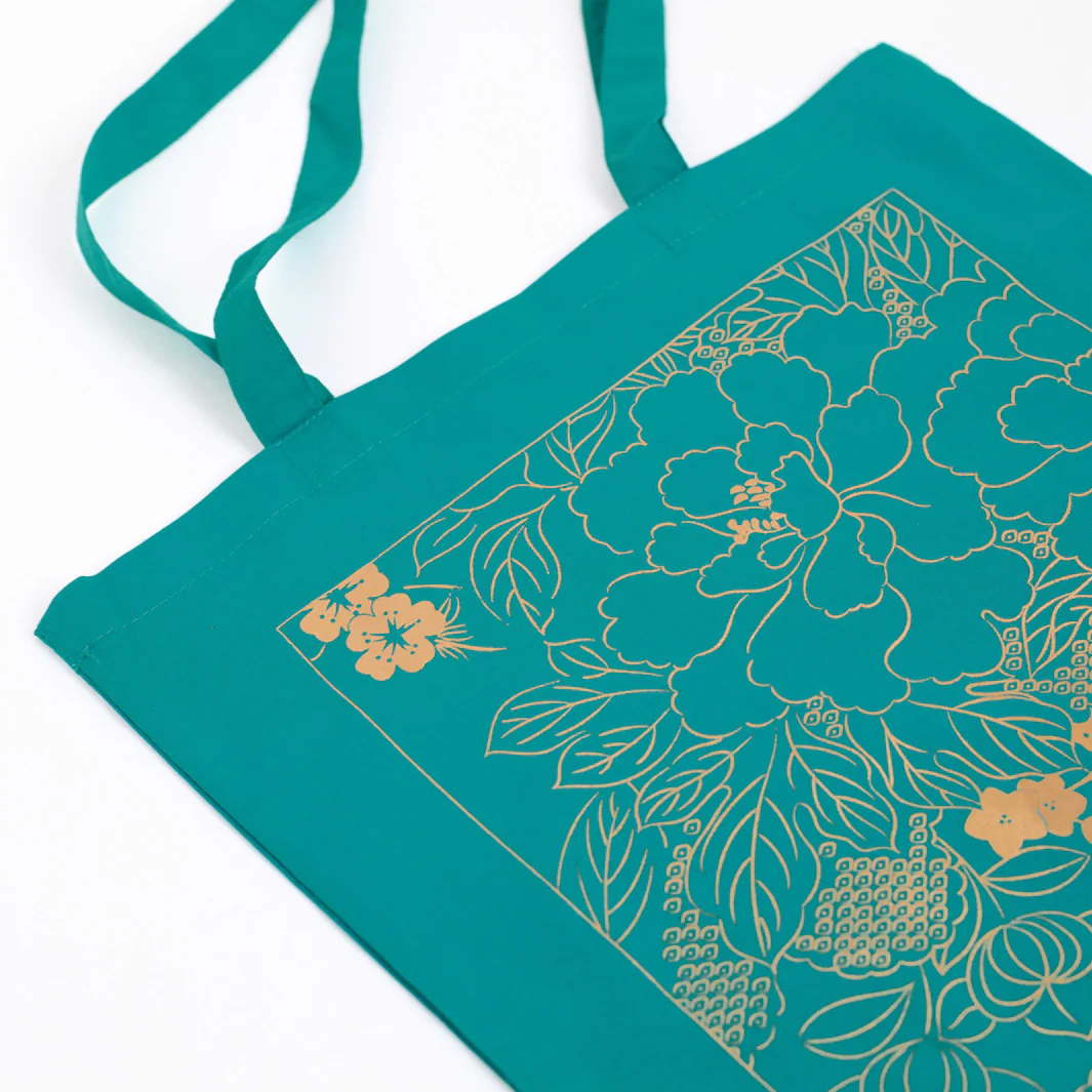 Tote Bag Adeline Klam - Motif Fleuri - Bleu Canard – Image 3