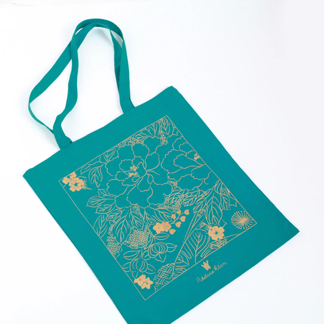 Tote Bag Adeline Klam - Motif Fleuri - Bleu Canard – Image 4