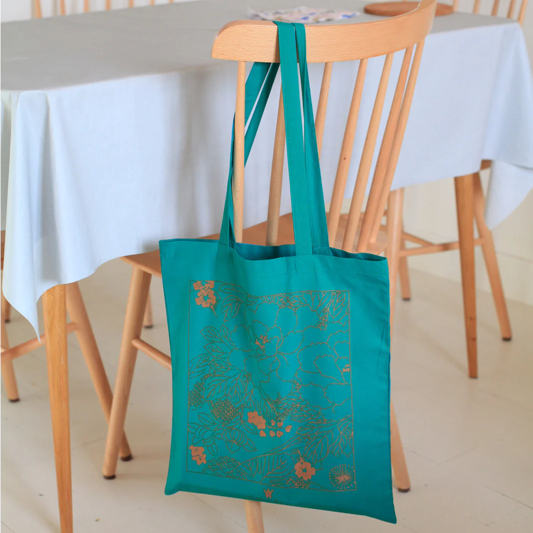 Tote Bag Adeline Klam - Motif Fleuri - Bleu Canard – Image 5