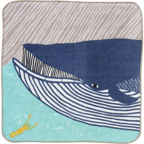 Serviette éponge - Baleine bleue, Fond taupe et turquoise - Kata Kata – Image 2