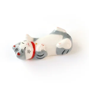 Chat Long sur le Dos - Porte-Baguettes - Tigré, Gris Clair et Foncé